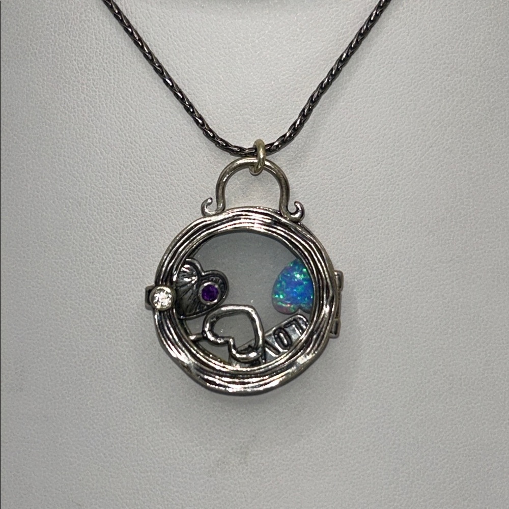 NWOT Passage To Israel Sterling Silver Gemstone Love Charms Locket Necklace